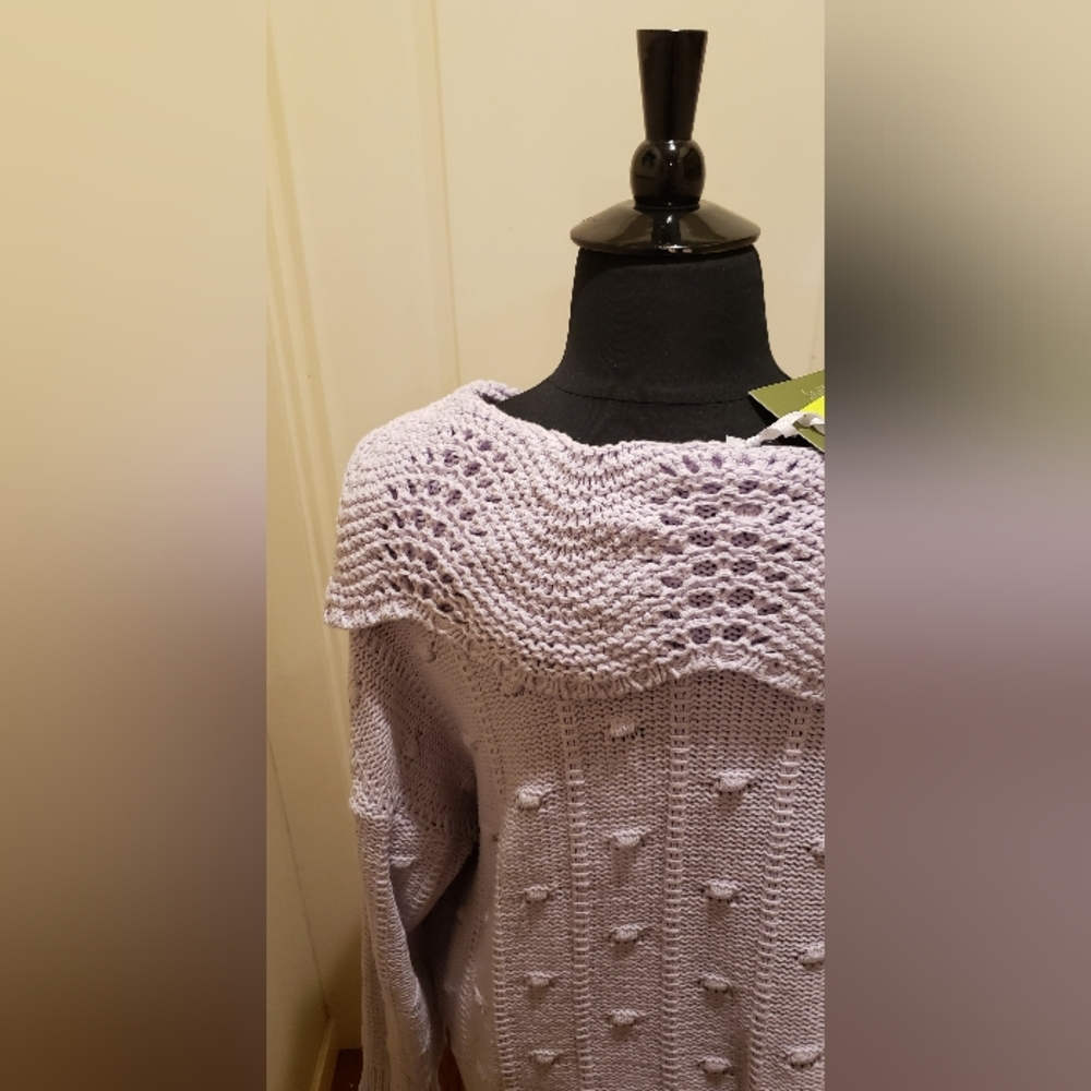 Sandy Liang (For Target) Off-the-Shoulder Lavender Sweater - Picture 7 of 12